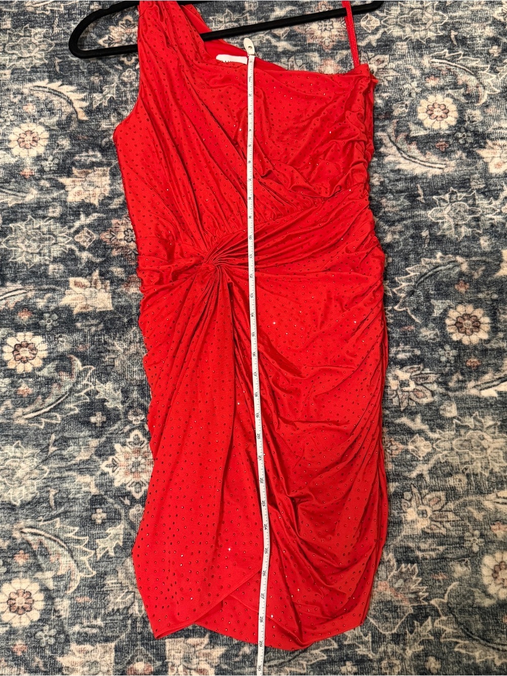 🦋Saylor| Red Rhinestone One Shoulder Ruched Bodycon Party Mini Dress M - Picture 7 of 9